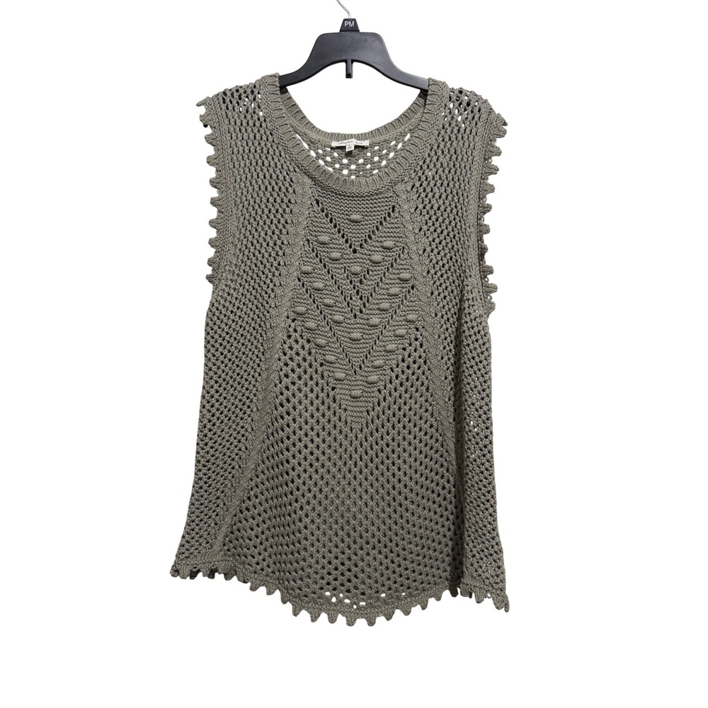 Another Love Crochet Knit Tank Top Womens Large Sage Green Bobble Scalloped Boho